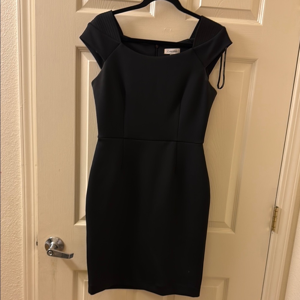 Calvin Klein Black Sheath Dress Square Neck Cap Sleeves